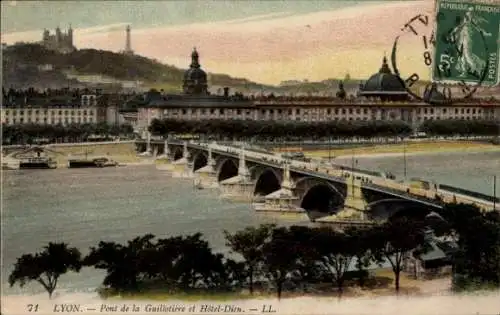 Ak Lyon Rhône, Pont de la Guillotiere, Hotel-Dieu