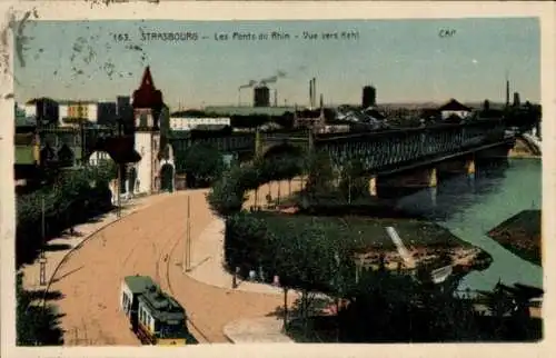 Ak Straßburg Elsass Bas Rhin, Rheinbrücken, Straßenbahn, Kehl