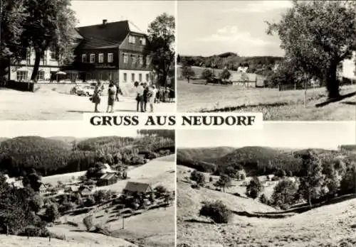 Ak Neudorf Hinterhermsdorf Sebnitz Sächsische Schweiz, Teilansicht, Gasthaus, Panorama