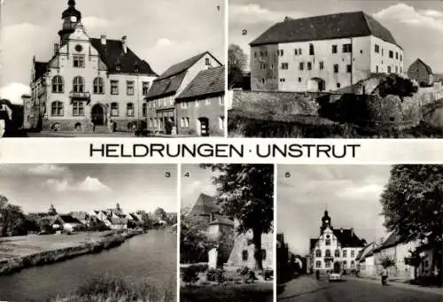 Ak Heldrungen in Thüringen, Rathaus, Wasserburg, Teilansichten, Straße der DSF