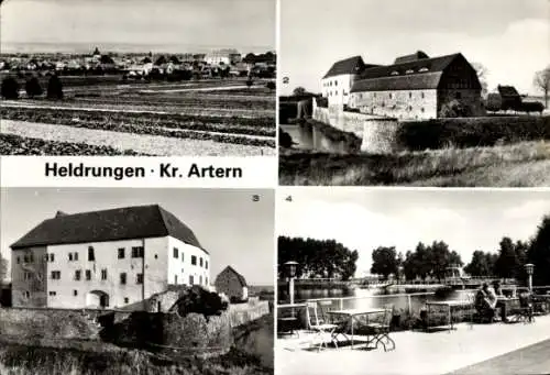 Ak Heldrungen in Thüringen, Wasserburg, Thomas-Müntzer-Gedenkstätte, Freibad im Naherholungszentrum