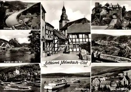 Ak Heimbach in der Eifel, Abtei Mariawald, Rurtalsperre, Schwimmbad, Burg, Stausee