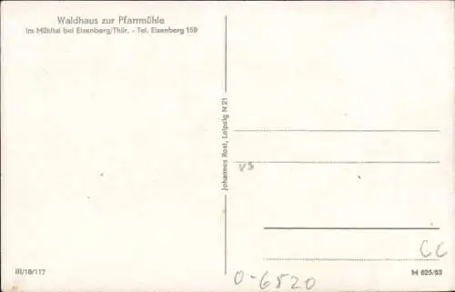 Ak Eisenberg in Thüringen, Waldhaus zur Pfarrmühle