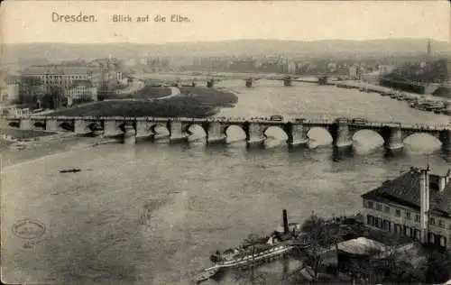 Ak Dresden Altstadt, Teilansicht, Elbe, Dampfer