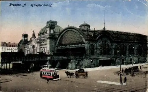 Ak Dresden Altstadt, Hauptbahnhof, Straßenbahn