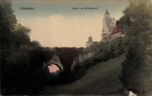 Ak Glauchau in Sachsen, Schlosspark, Brücke