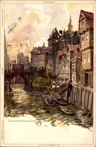 Künstler Ak Biese, C., Hamburg, Ellerntorsbrücke, Boote, Kirchturm