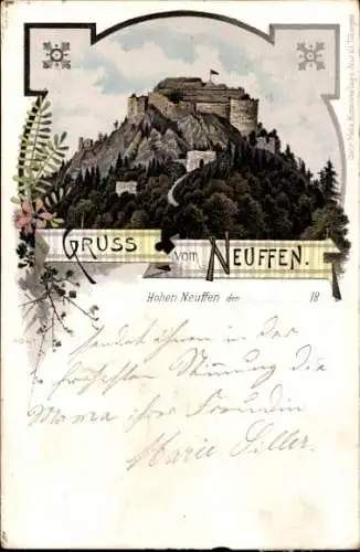 Litho Neuffen Kreis Esslingen, Blick zur Burg Hohenneuffen, Berg