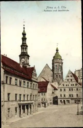 Ak Pirna an der Elbe, Rathaus, Stadtkirche