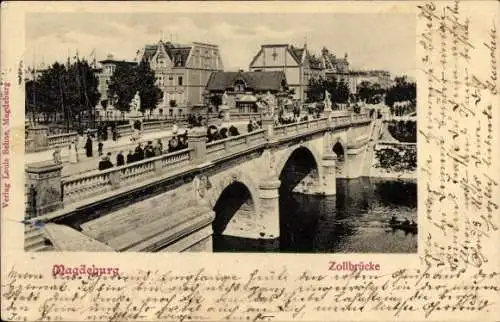 Ak Magdeburg in Sachsen Anhalt, Die Zollbrücke mit Passanten