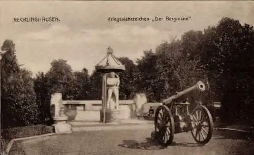 Ak Recklinghausen im Ruhrgebiet, Kriegswahrzeichen Der Bergmann, Geschütz