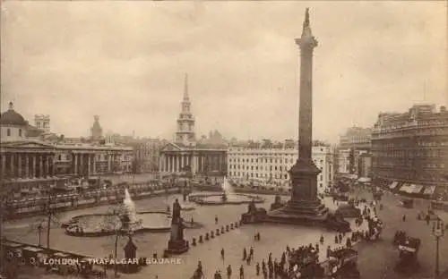 Ak London Stadt England, Trafalgar Square, Nelson Monument