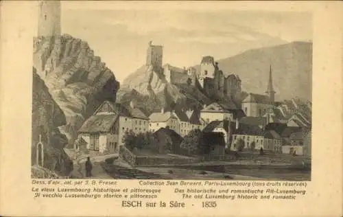 Ak Esch sur Sure Esch an der Sauer Luxemburg, Altstadt im Jahr 1835