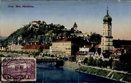 Ak Graz Steiermark, Mur, Schlossberg