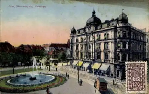 Ak Graz Steiermark, Bismarckplatz, Springbrunnen, Kaiserhof