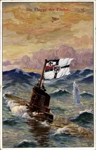 Künstler Ak Die Flagge der SMS Emden, U-Boot, Helden zur See, Das Sinnbild des Ruhms, Primus 1039