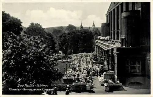 Ak Teplice Teplitz Schönau Reg. Aussig, Theaterterrasse und Kurpark