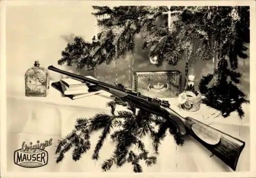 Ak Reklame, Original Mauser Gewehr unterm Weihnachtsbaum, Mauser Werke AG Oberndorf