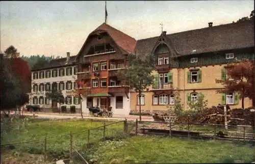 Ak Schönmünzach Baiersbronn im Schwarzwald, Hotel zur Post, Auto