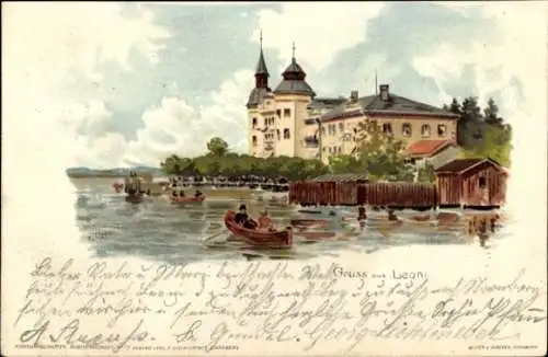 Künstler Litho Lippe, Leoni Berg am Starnberger See in Oberbayern, Ruderboote, Hotel