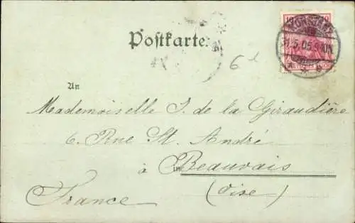 Mondschein Litho Konstanz am Bodensee, Gesamtansicht, Boot