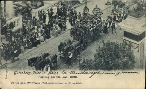 Ak Mainz am Rhein, Gutenbergfeier, Festzug am 25. Juni 1900, Pferdewagen