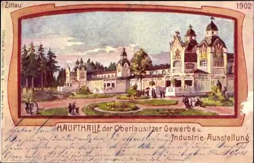 Passepartout Litho Zittau Sachsen, Haupthalle d. Oberlausitzer Gewerbe u. Industrieausstellung 1902