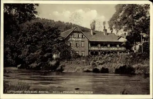 Ak Treseburg Thale im Harz, Hotel und Pension Bad Wildstein