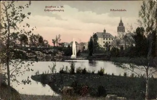 Ak Frankfurt am Main, Hohenzollernplatz, Viktoriaschule, Brunnen