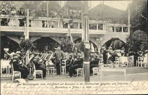 Ak Zittau, Oberlaus. Gewerbe- u. Industrie- Ausstellung 1902, Reichsdampfer, Schiffsball, Rosenfest