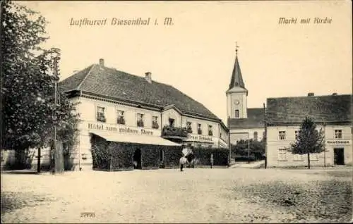 Ak Biesenthal in der Mark, Markt mit Kirche, Hotel zum goldenen Stern