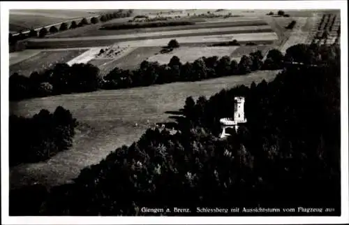 Ak Giengen an der Brenz, Fliegeraufnahme, Schlessberg, Aussichtsturm