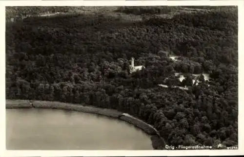 Ak Berlin Zehlendorf Wannsee, Nikolskoe, Havel-Wochenendkirche Peter und Paul, Luftaufnahme