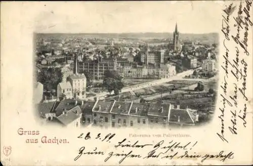 Ak Aachen in Nordrhein Westfalen, Panorama vom Pulverturm