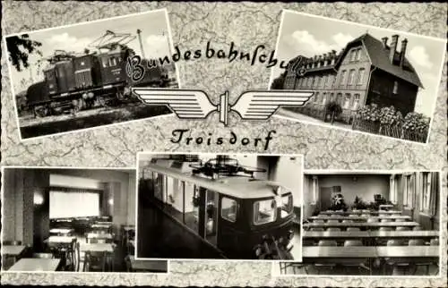 Ak Troisdorf an der Sieg, Bundesbahnschule, Triebwagen, Unterrichtsräume