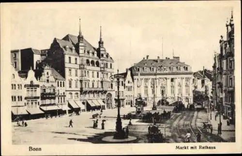 Ak Bonn am Rhein, Markt mit Rathaus