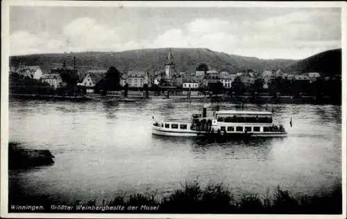 Ak Winningen an der Mosel, Gesamtansicht, Mosel, Schiff