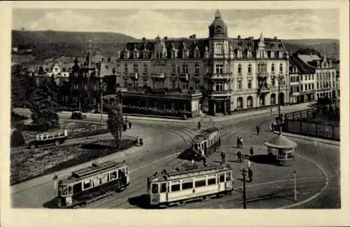 Ak Trier an der Mosel, Hotel Porta Nigra, Straßenbahnen