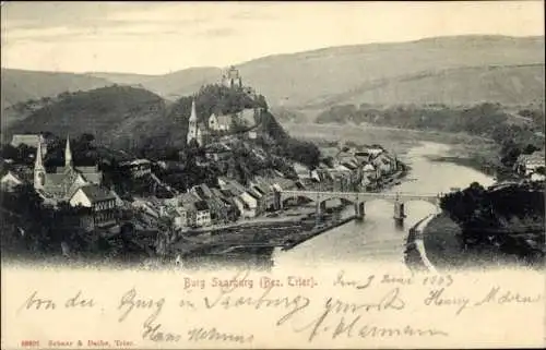 Ak Saarburg an der Saar Bezirk Trier, Gesamtansicht, Brücke, Burg Saarburg