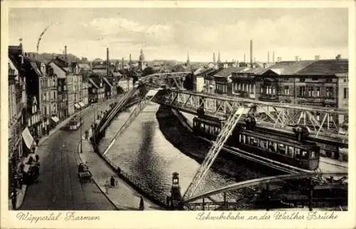 Ak Barmen Wuppertal, Schwebebahn an der Werther Brücke