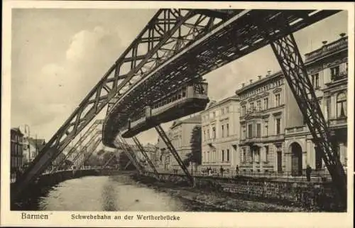 Ak Barmen Wuppertal, Schwebebahn an der Wertherbrücke