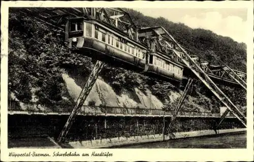 Ak Wuppertal Barmen, Schwebebahn am Hardtufer, Felsen