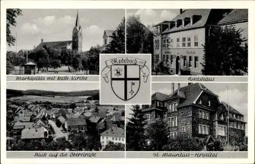 Ak Medebach im Sauerland, Markt mit Kath. Kirche, Amtshaus, Oberstraße, St. Mauritius Hospital