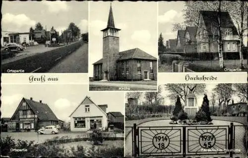 Ak Harksheide Norderstedt in Schleswig Holstein, Ortspartie, Kirche, Ehrenmal in Glashütte