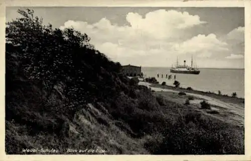 Ak Schulau Wedel in Schleswig Holstein, Blick auf die Elbe, Schiff