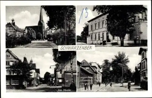 Ak Schwarzenbek in Schleswig Holstein, Lauenburger Straße, Kirche, Bahnhof, Am Markt