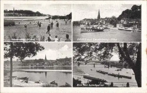 Ak Lauenburg an der Elbe, Hohnstorfer Strand, Blick vom Schlossgarten, Schiff