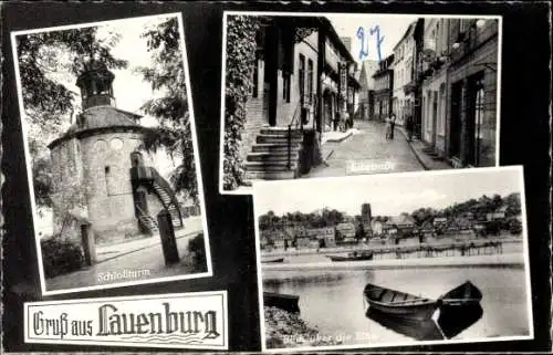 Ak Lauenburg an der Elbe, Schlossturm, Elbstraße, Blick über die Elbe