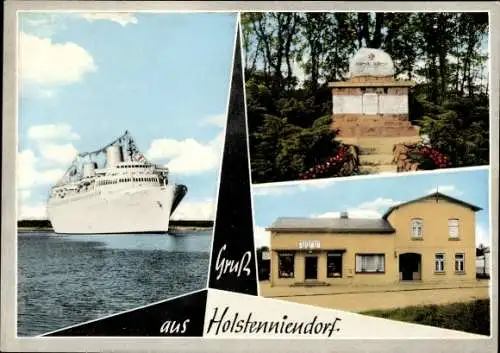 Ak Holstenniendorf im Kreis Steinburg in Schleswig-Holstein, Fährschiff, Spar, Ehrenmal