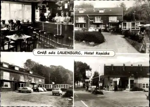 Ak Lauenburg in Schleswig Holstein, Hotel Kopiske, Bar, Einfahrt, Parkplatz, Tankstelle